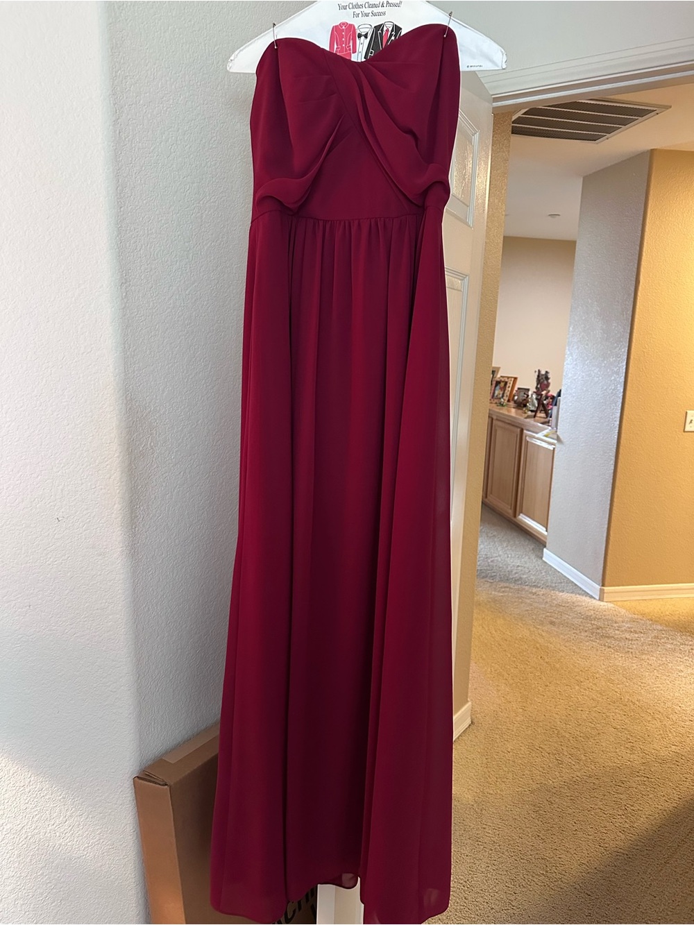 Social Bridesmaids Strapless Wine Maxi Dress